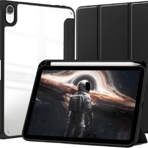 Capa para iPad Mini 7 (A17 Pro) 2024 / iPad Mini 6 2021 Capinha Protetora Fina Capa Traseira Transparente Proteção com Suporte para Lápis – Negro