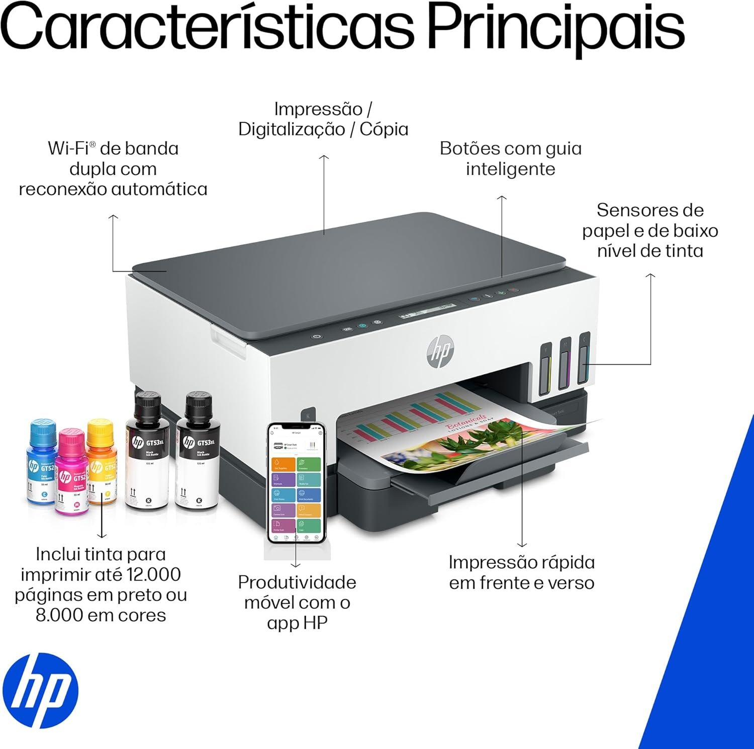 Impressora Multifuncional HP Smart Tank 724 Tanque de Tinta Colorida Wi-Fi Scanner Duplex. Funções: Imprimir, Copiar, Digitalizar. Cor: Branco (2G9Q2A) - Imagem 5