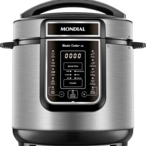 MONDIAL Panela de Pressão Elétrica Digital 6L, Preto/Inox, 1000W, 110V – PE-60-6L-I