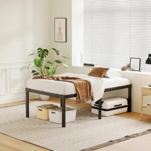 Hivento Estrutura de Cama de Metal, Suporta até 300KG，Cama de Solteiro com Espaço de Armazenamento, Base Reforçada para Colchão, Fácil de Montar, Dispensa Colchão de Molas, 188×88×34 cm, Preto