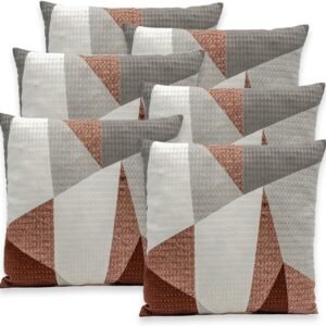 Kit 6 Capas de Almofadas Lisas e Estampadas 40×40 C/Zíper Piquet Favinho Decoração Luxo (MOSAICO TABACO)