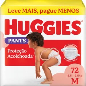 Fralda Pants Huggies Proteção Acolchoada, Tamanho M, 72 unidades, Estilo Roupinha, Cintura Macia, Fácil de Colocar