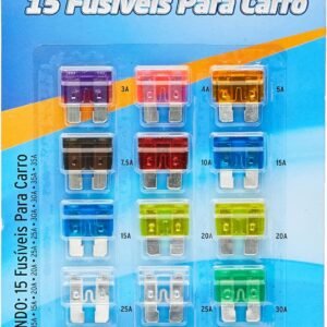 Kit De 15 Fusíveis Auto Western Kit De 15 Fusíveis Auto Violeta, Rosa, Laranja, Marrom, Vermelho, Azul, Amarelo, Cristal, Verde E Verde Claro