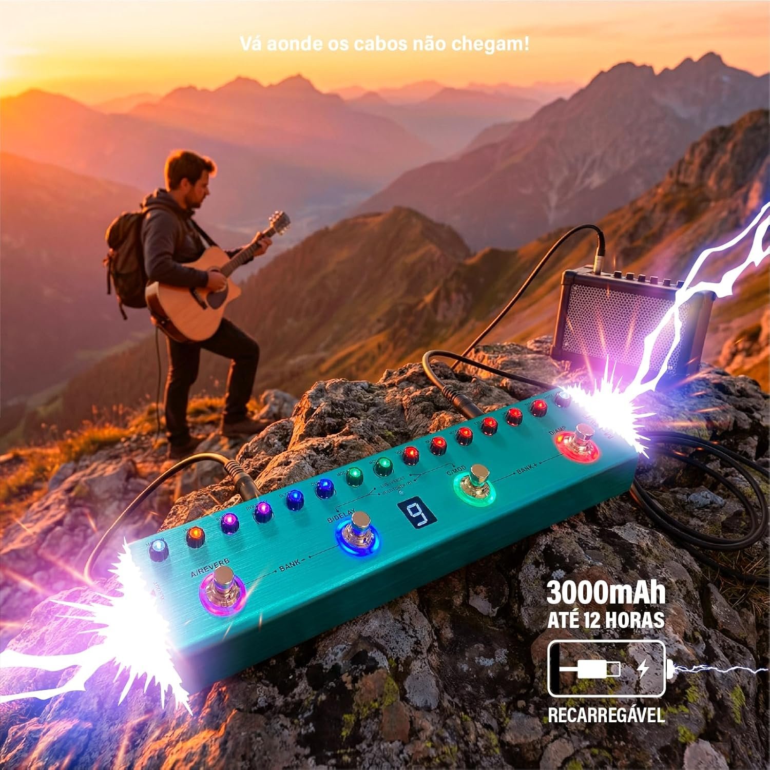 M-VAVE VEDO Tank G Pedal de Guitarra Multi-Efeitos, Effects pedaleira guitarra Reverb Delay MOD AMP Bateria lítio cuvave/mvave Recarregável, 36 Presets, 9 amp, 8 IR Cab Slots, 3 Simulação, Delay - Imagem 4