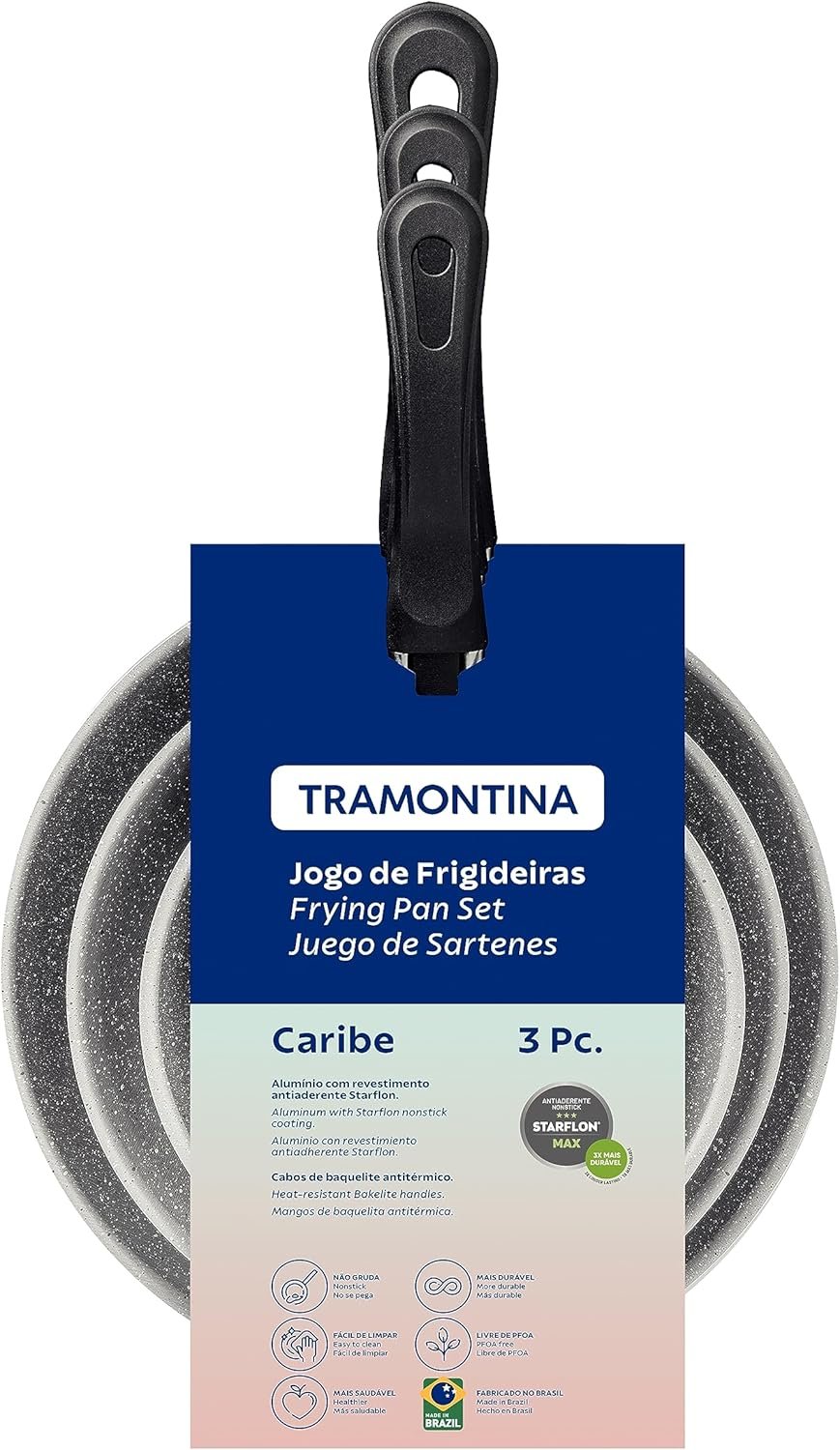 Jogo de Frigideiras Tramontina Caribe em Alumínio com Revestimento Interno e Externo Antiaderente Starflon Max Preto 03 Peças - Imagem 5