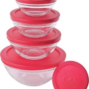 Euro Home – Conjunto de Potes de Vidro Redondos com Tampa Plástica 5 Peças