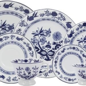 Serviço de Jantar, Chá e Café 42 Peças em Porcelana, Com Relevo Pomerode, Decoração Cebolinha, Azul, Porcelana Schmidt