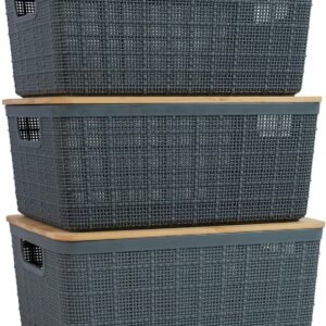 Oikos – Kit Caixa Organizadora 4L com Tampa de Bambu Cinza