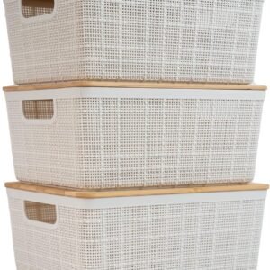 Oikos – Kit 3 Caixas Organizadoras 4L Branca com Tampa de Bambu