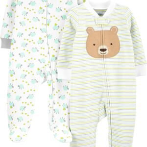 Macacão de dormir para bebês Pacote com 2 pares neutros de algodão com pés para dormir e brincar Simple Joys by Carter’sUnisex Bebê
