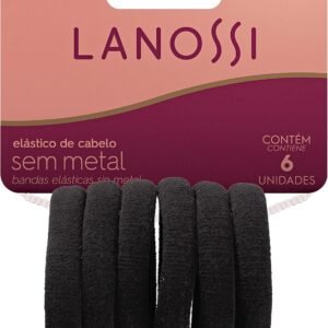 Conjunto de Elásticos para Cabelos, Sem Metal, Contém 6 Unidades, Cor Preto, Lanossi Beauty & Care.