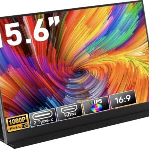 Armazém Brasil, Monitor Portatil 15,6”, FHD 1080P Monitor Portátil Conectado Com USB C Dupla/HDMI, IPS Extensor De Tela para Notebook com VESA e Funda Inteligente magnético, Plug and Play