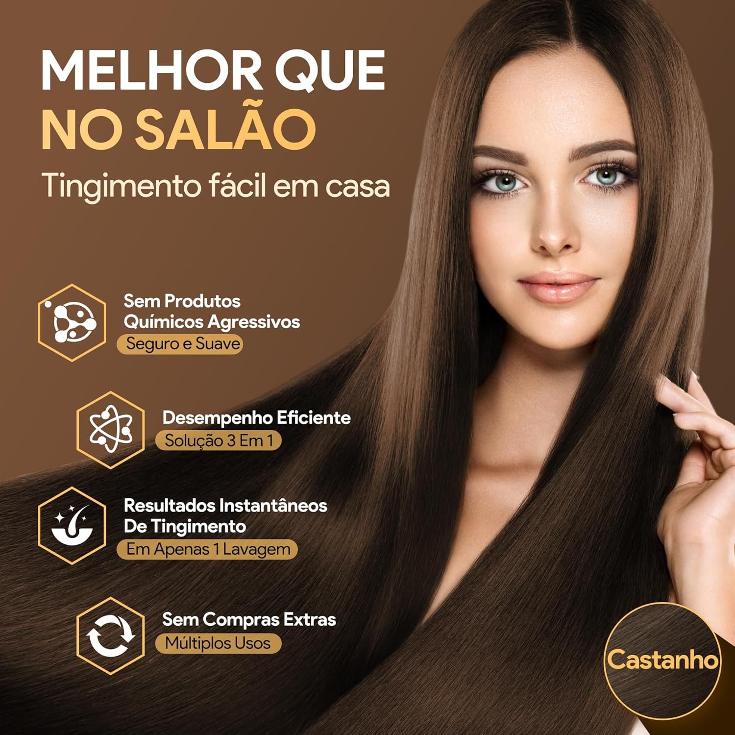 Shampoo Tonalizante Castanho 3 em 1 para Cabelos Grisalhos, Shampoo que Pinta o Cabelo para Mulheres e Homens, Tinta de Cabelo com Extratos Vegetais, Cobertura de Fios Brancos até 15 Dias, 500ml - Imagem 6