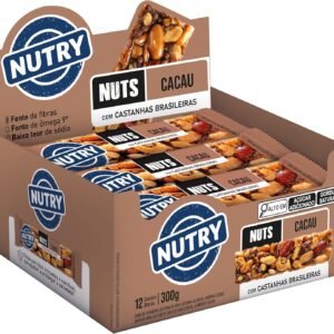 Nutry Barra de Castanhas Nuts Cacau 25g – Display Com 12 Unidades – Com Castanhas Brasileiras, Amêndoas e Chocolate