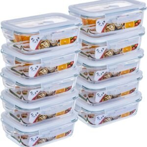 GATO PANDA Potes de Vidro Retangulares com Tampa Hermética, 640ml, Vidro Borossilicato, Kit com 4, 5, 6, 10 ou 12 Unidades (Branco)