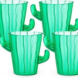TrueZoo Copos de shot de cacto para uísque, vodca, tequila, bourbon, despedida de solteiro e despedida de solteira, utensílios de bar, acessórios de bar doméstico, conjunto de 4 59 g, verde