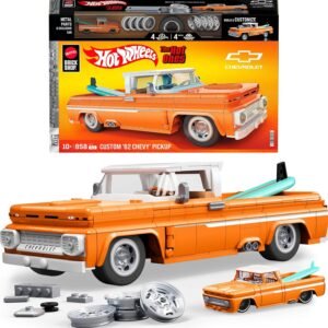 Mattel Brick Shop Hot Wheels Jogo de Construção Elite Custom Chevy Pickup em escala 1:16 com Placa de Coleção e 1 carrinho de metal Perfeito para colecionadores