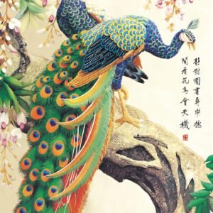 Quebra-cabeça de Madeira 1000 Peças – Pavões Coloridos | Arte Oriental Tradicional | Com Pôster em Tamanho Real, Separadores e Cola | Jogo Relaxante Adulto e Infantil |O Puzzle