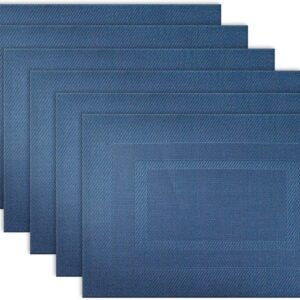 DII Coleção de mesa de PVC tecido interno/externo, conjunto de jogo americano, 33 x 43 cm, azul náutico, 6 peças