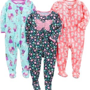 Macacão de dormir para bebês Pacote com 3 pijamas com pés de jérsei de poliéster resistente a chamas de ajuste solto Simple Joys by Carter’sMeninas