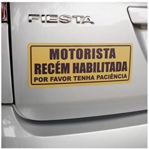 Imã de carro Recém Habilitada, 25 x 10cm, amarelo, motorista, treinamento