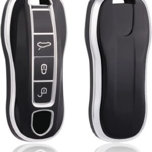 Capinha Silicone Tpu Protetora Para Chave Presencial Porsche 911 Cayenne Taycan Panamera Macan Cayman Boxster (PRETA, MODELO 01)