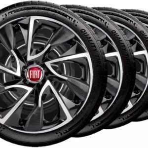 Jogo Calota Esportiva Aro 15 Fiat Palio Siena Mobi Argo Punto Idea Uno / DS4 grafite e prata emblema resinado