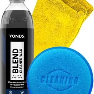 Kit Automotivo Blend Cleaner Wax Black Edition 500ml para Carros Escuros Vonixx Acessórios Aplicador Toalha Karbox