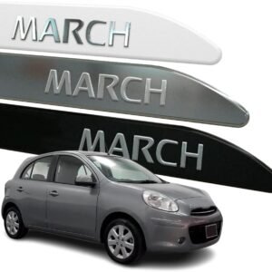 Friso Lateral para March 2012 a 2020 Escrita Cromada Alto Relevo (FACÃO, BRANCO ASPEN)