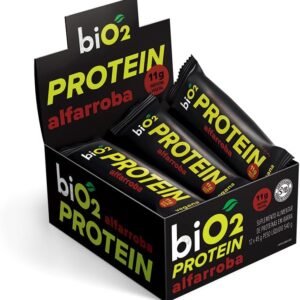 biO2 Display Barra de Proteína Alfarroba e Pasta de Amendoim, 12 unidades de 45g, Protein Bar Vegana e Sem Glúten