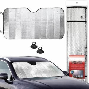 Protetor Solar Para-brisa Automotivo Quebra Sol Retrátil Dobrável Universal 130x60cm Proteção UV Isolamento Térmico Reduz Calor Interno do Carro Preservando o Interior do Veículo