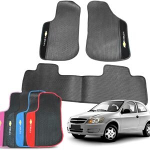 Tapete Automotivo Celta 2000 a 2016 Borracha 3 Peças Traseiro Inteiriço Detalhe em Carpete Personalizado (Preto)