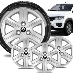 Jogo 4 Calota Aro 14 Kwid Zen Prata Logo Preto