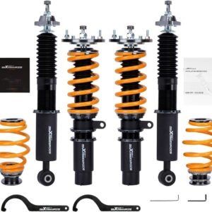 maXpeedingrods Coilover for BMW 3 Series E46 1998-2007 318i 330i 325i 328i 318d 320d 320i 325i 330d, 24 Levels Damper Adjustable Shock Absorber, Height Adjustable T6 Upgraded Lowering Kit, Gold