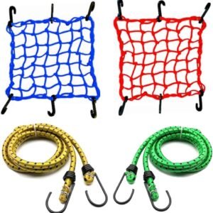 Kit 2 Cordinhas e 2 Redes Elasticas 40 x 40 Aranha Para Prender Bau Capacete Bagageiro Moto Bicicleta