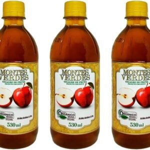 Kit com 3 Vinagre Orgânico de Maçã 530ml 5% De Acidez Puro 530ml Vinagre Montes Verdes
