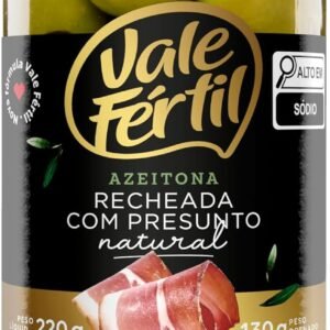 Azeitona Verde em Conserva Recheio Presunto Vale Fértil Vidro 130g