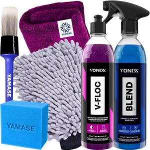 Kit V-Floc Shampoo Neutro Super Concentrado Automotivo + Cera Liquida Protetora Blend Vonixx + Luva Pano Microfibra Yamase