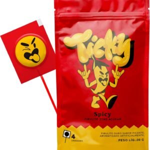 Ticky Pirulito Zero Açúcar Sabor Spicy, 4 Pirulitos