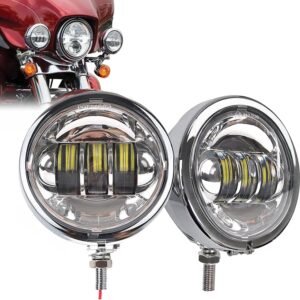 SKTYANTS lâmpada de neblina de 11,4 cm, luz auxiliar de passagem com suporte de balde de 11,4 cm para Harley Touring Electra Glide (cromado)