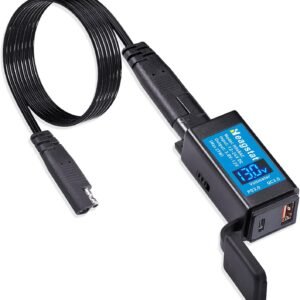 Heagstat H048AC Carregador USB PD3.0 para motocicleta, adaptador de porta SAE para USB-C e USB-A, compatível com telefone tablet, etc. com voltímetro e operado manualmente, liga/desliga