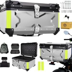 Bau para Moto de Alumínio 65 Litros- Baú Moto Bauleto Modelo Universal, Alto Volume Impermeável, trava dupla para proteção contra roubo, Prata