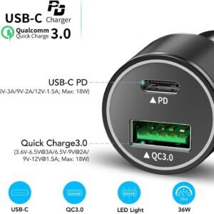 Carregador Veicular Universal 38w Turbo Com 2 Entradas 1 Usb e 1 Usb-C Carga Ultra R�pida Entrada 12v 24V (Preta)