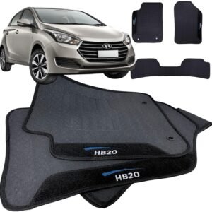 Jogo de Tapete Borracha Automotivo pra Carro Compatível com Hb20 2012 2013 2014 2015 2016 2017 2018 2019 Com Logo Bordado Impermeável Personalizado 3 Peças Traseira Interiça W8 Acessorios