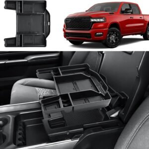 ECOZEN Organizador de console central Ram 1500 2026 – Para Dodge Ram 1500/2500/3500 2019-2026 Organizador de console central – Bandeja de armazenamento para Ram 1500 2500 3500 2019-2026 Acessórios