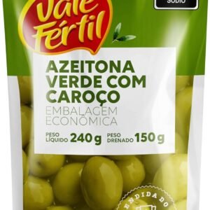 Vale Fértil Azeitona Verde Em Conserva Com Caroço Sachê 150G Pequeno