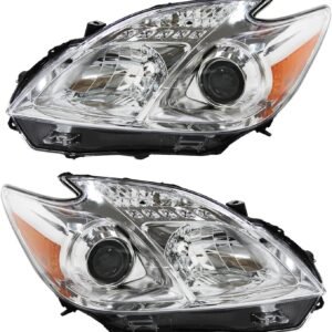 Faróis Prius 2012 2013 2014 2015, conjunto de farol adequado para Toyota Prius 2012-2015, substituição de farol de halogêneo, lado do passageiro, alojamento cromado, lente refletora âmbar transparente
