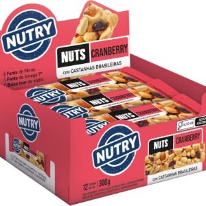 Nutry Barra de Castanhas Nuts Cranberry 25g – Display Com 12 Unidades – Com Castanhas Brasileiras, Amêndoas e Fruta