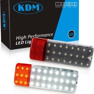 KDM Conjunto de luz de cortesia de painel de porta interior LED adequado para Ford F150 F250 Bronco 1992-1997, F350, 6000 branco com lâmpada vermelha de advertência de porta, pacote com 2