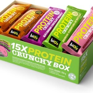 Kit Barra de Proteína Crocante biO2 Protein Crunchy Box, 15 barras de 50 g, 5 sabores Vegana e sem Glúten